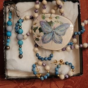 Blue and Purple Butterfly Jewelry Set